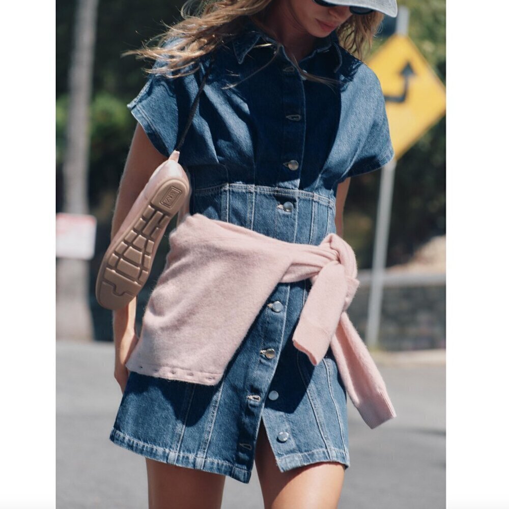 Zara Denim Mini Dress NWT Blue Size Medium Blogger Fav